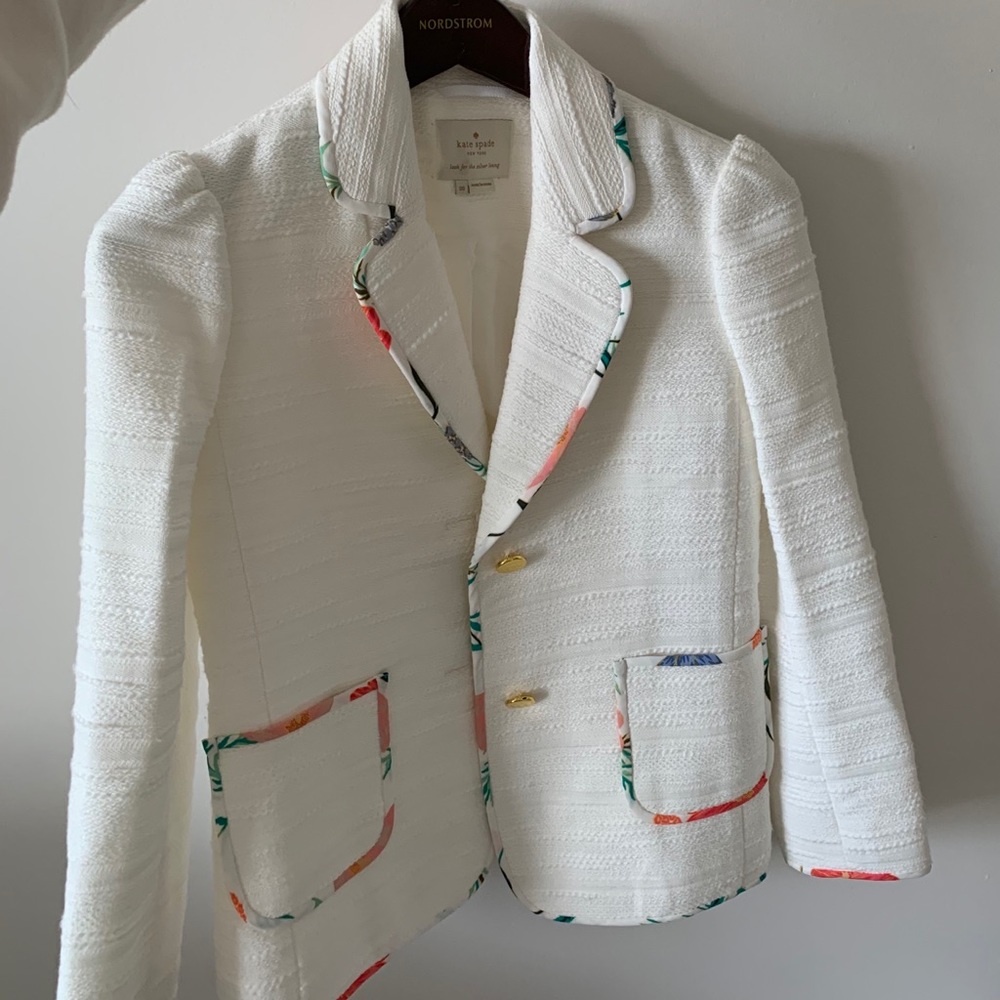 NWOT Kate Spade White Floral Blossom Trim Blazer